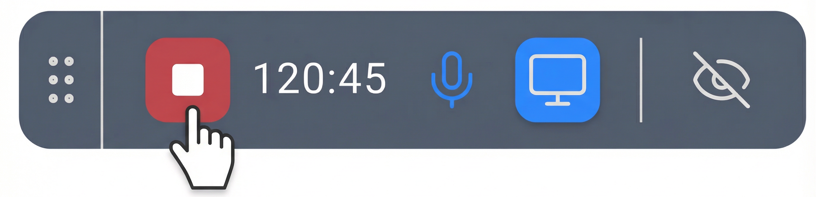 CogniRec – включена запись экрана, иконка горит синим